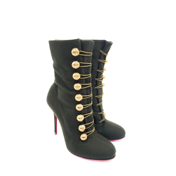 Christian Louboutin Shoes - Christian Louboutin Green Napolean Wool Felt Ankle Boots Heels EU 37